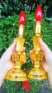 Cặp Đèn Thờ Đế Vàng Bóng Đỏ Sang Trọng 27X8Cm