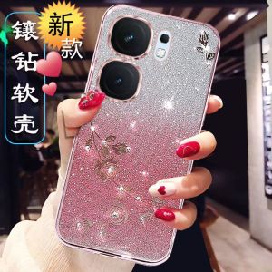 Vivo iQOOneo9 pro Silicone Phone Case Womens Full Cover Anti-Fall Glitter Diamond Transparent Luxury Soft Shell Gradient Sparkle