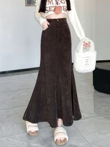 Womens Mid-Length A-Line Skirt High Waist Korean Style Winter Collection Tweed Fish Tail Half Body Spring Autumn Winter Slimming