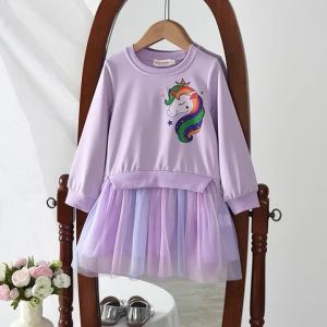 2023 New Unicorn Princess Dress Childrens Spring & Autumn Season Dress Girls Birthday Party Dress Halloween Christmas Dress