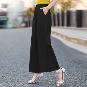 Cotton Linen Wide Leg Pants Women Summer Thin Loose plus Size Mom Casual High Waist Straight Cut Linen Nine Point Trendy Pants