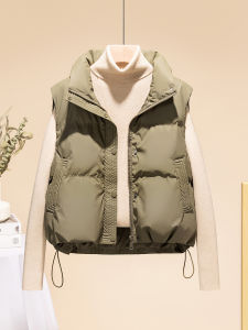 Womens Short Stand Collar PU Leather down Cotton Vest Bread Coat Autumn Winter Warm Casual Outerwear Polyester Fiber Zipper