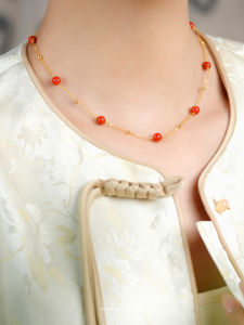 Natural Agate Silver Necklace Womens Style Pure Silver Clavicle Chain Red Chinese Style Neck Chain Unique Gift Fashion Jewelry