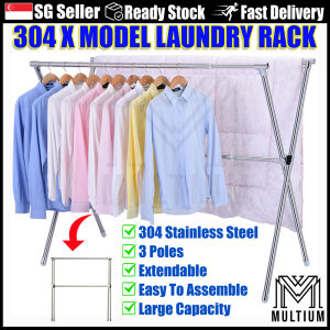 Laundry Rack 3 Poles 304 X-Type  Extendable to 1.35M to 2.2M Laundry Rack Foldable Outdoor & Indoor Laundry Drying Rack Large Capacity Laundry Drying Rack Foldable Upgraded Aluminum Alloy Connector 304 Stainless Steel Retractable Poles