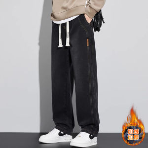 True Weave American Style Fleece Lined Wide Leg Loose Fit Mens Jeans Autumn Winter New Style Cotton Polyester Recycled Fiber