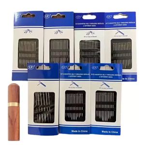 12Pcs/Set Side-Open Simple Elderly Blind Needle Self-Threading Sewing Needles with Wooden Needle