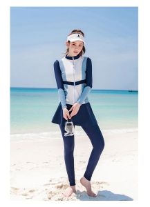 Verseebe Surfing Leisure Swimwear Womens Long Sleeve Bikini Conservative Sports Swimsuit Four Piece Set for Snorkeling And Hot Springs