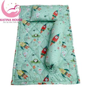 Bộ nệm gối cho bé Katina Housevải cotton satin hàn quốc mềm mát phù hợp bé 1-5t