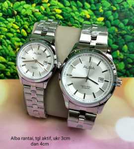 Jam Tangan Couple Albx Analog Terbaru Rantai Stainless Steel Mewah Fashion Pasangan Kekinian Keren Elegan