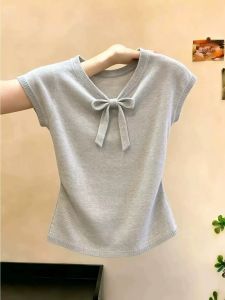 NUMEN BUTTON | Áo Thun Dập Vai Không Tay Cổ V Nơ Phù Hợp Với Người Béo