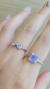 Premium Grade Scorolite Lavender Moon Quartz S925 Silver Adjustable Rings (3 Types to Choose)
