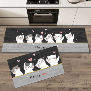 VIKAMA Cute Cartoon Cat Kitchen Carpet Anti slip Floor Mat Animal Printing Indoor Foyer Floor Mat Home Decoration