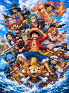 Bandai | Oil Painting O-One P-Piece Group Portrait Anime By Number DIY Home Decor Modern Wall Decor for Living Room Bedroom Perfect Gift