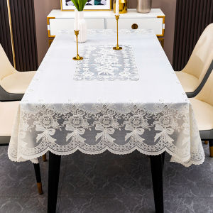 Luxury Modern PVC Tablecloth Oil-Resistant Waterproof Lace Dining Table Cover Minimalist Plant Floral Design for Restaurant