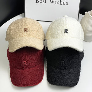 Autumn Winter Fashionable Thickened Warm Lamb Fur Baseball Cap Casual American Style Simple Letter Duckbill Cap for Couples Women