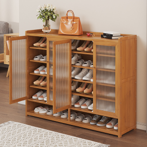 【Lifetime Warranty】Shoe Cabinet Bamboo Shoe Rack With Door Wooden Shoe Organizer 30+Pairs of Shoes Storage
