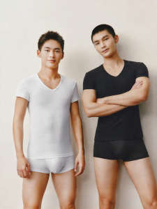 THREEGUN | Breathable Cotton Elastic V-Neck Seamfree T-Shirts Men