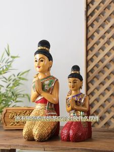 คุกเข่าต้อนรับพนักงานเสิร์ฟบาร์เคาน์เตอร์เครื่องประดับ ตุ๊กตานั่งพนมนางไหว้ร้านอาหารไทยหัตถกรรมตกแต่งสไตล์เอเชียตะวันออกเฉียงใต้เครื่องประดับ