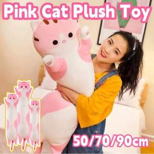 50/70/90cm Pink Cat Plush Toy Long Cat Animals Doll Office Nap Pillow Cute Birthday Gifts for Kids