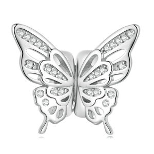 BAMOER 925 ลูกปัดซิลิโคนผีเสื้อเงินสเตอร์ 925 สำหรับผู้หญิงสร้อย 925 ถูกช่วยตรง สำหรับ BSC823 เครื่องประดับแฟชั่น