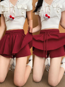 YISOF | Red High Waist Anti-Slip Tennis Skort Pleated A-Line