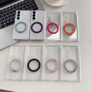 Magnetic Clear Phone Case For Samsung Galaxy Z Fold 7 6 5 4 Hybrid Tempered Flim Ring Holder Stand Hard Shockproof Back Cover