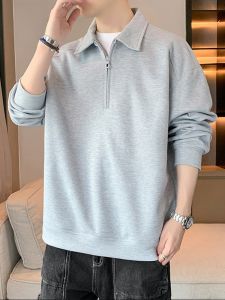 ROMON | Loose Fit Long Sleeve Polo Shirt Casual Comfortable Mens T-Shirt Romon Brand Polyester Fiber Autumn Season Fashionable Top