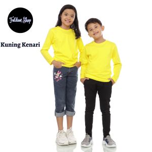 Kaos Polos Anak Oneck Lengan Panjang Bahan Katun Combed 30s Warna Kuning Kenari