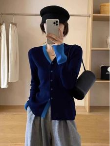 Fashionable Faux Two Piece Color Contrast Sweater Wool