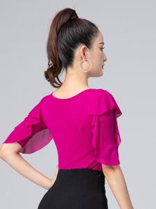 Modern Dance Tops Female National Standard Dance Gitba One-Piece 2024 New Arrival Beautiful Ruffle Sleeve Latin Dance Wear