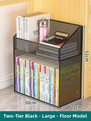 Mobile Bookshelf Stand Desk Organizer Office Desktop Undershelf Storage Rack Iron Material Simple Style with Rolling Wheels