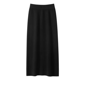 100 Pure Wool Skirt Womens Mid-Length Autumn and Winter H-Type Bottoming Hip Skirt Split High Waist Cashmere Knitting Long Skirt