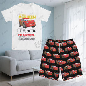 Sally Im Lightning Cars Mcqueen Print Mens Tracksuit Summer T-shirt+Shorts Sets Couple Casual Suit Kids/Adult 2 Piece Outfits