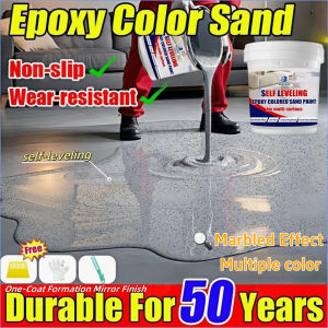 Epoxy Colored Sand Self-Leveling 1000g With Tools Cement Floor Paint High Gloss Non-slip Paint Imitation Marble Cement Imitating Marble Tiles Anti Slip and Wear-Resistant Indoor Household Paint