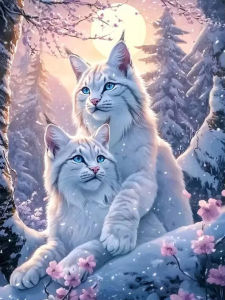 Kayou | Paint By Numbers Kit for Adults Beginner 40X50CM Moonlit Forest White Cats DIY Canvas Painting Home Wall Decor Art Craft Gift