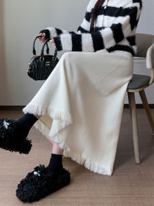 Khaki Knitted Midi Skirt Womens Spring Autumn New Elastic Waist Draped Umbrella Skirt Slim High Waist mid Length Skirts