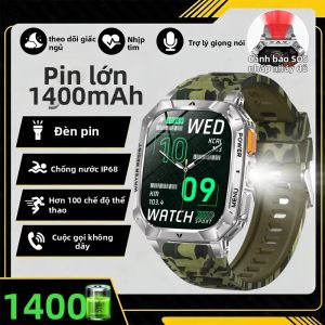Đồng Hồ Thông Minh Quân Sự Mới 2026 Với Pin 1400mAh Chống Nước IP68 Đèn Pin LED Theo Dõi Sức Khỏe Gọi Điện GPS Chức Năng Thể Thao Dành Cho Nam Giới