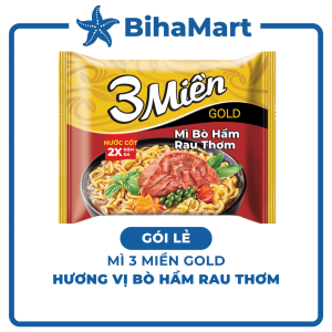 [GÓI LẺ] - UNIBEN - Mì 3 Miền Gold hương vị Bò Hầm Rau Thơm (75g/gói) - Mì Bò Hầm Rau Thơm 3 Miền Gold