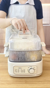 Nồi hấp điện đa năng 3 tầng HAATZ HTP099 dung tích 10L công suất 1000W vỉ inox an toàn dễ sử dụng