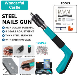 Free Steel Nails Gun Concrete Rivet Tool 5 Gears Manual Steel Rivet Gun Fast Powerful Tufting Wall Wire Puncher Pipe Clamp Nail Slotting Device Silencing Processing Decorative Wall Tool Set 钢钉枪