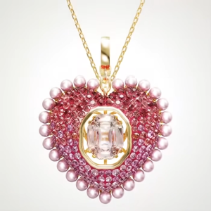Swarovski Idyllia Pink Heart Crystal Pearl Pendant 925 Sterling Silver Necklace Elegant Birthday Gift for Women Gift Box Set XL-5208967004