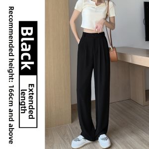 YIFANSHI | Black Slim High Waisted Straight Leg Ice Silk Trousers Women Summer Thin
