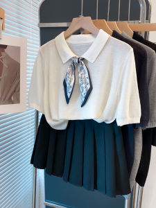 JIANDIYA | Polo Neck Ribbon Knitted Blouse Casual Wear