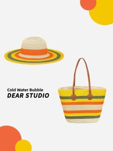 2025 New Beach Vacation Style Large Capacity Straw Woven Handbag Ladies Sunshade Waterproof Straw Hat Single Shoulder Bag
