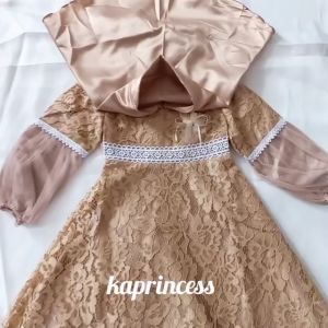 Setelan Hijab Baju Muslim Anak Terbaru 3 4 Tahun 2025 Dress Anak Muslimah Tangan Panjang Long Dress Warna Sage Green Setelan Gamis Brokat Bahan Velvet Premium KA142