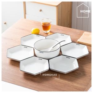 Nordic Style Ceramic Diamond Plate Set Tableware Soup Bowl Spoon Chopstick Microwave Oven Set Pinggan Mangkuk Bekas Makanan Sudu