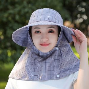 Summer Womens Large Brim Sun Protection Hat Cute Tea Picking Cap Outdoor Work UV Protection Windproof Sunshade Hat Floral High Top Cotton Polyester