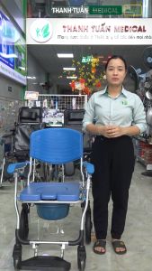 Xe lăn GBM-019 kết hợp ghế bô vệ sinh đa năng BÁNH LỚN - Có phanh tay đệm bánh xe chỗ gác chân