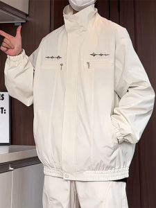 Mens Pilot Jacket Stand Collar Windproof Metal Zipper Long Sleeve Fashionable Streetwear Spring Autumn Outerwear Coat