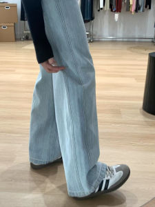 Light Blue High Waist Straight Leg Denim Jeans Womens plus Size Autumn 2025 Loose Fit Wide Leg Pants Double Bone Feature